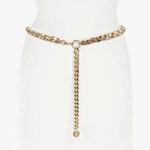 NEW BRAVE LEATHER women's doone leather chain belt in metallic gold